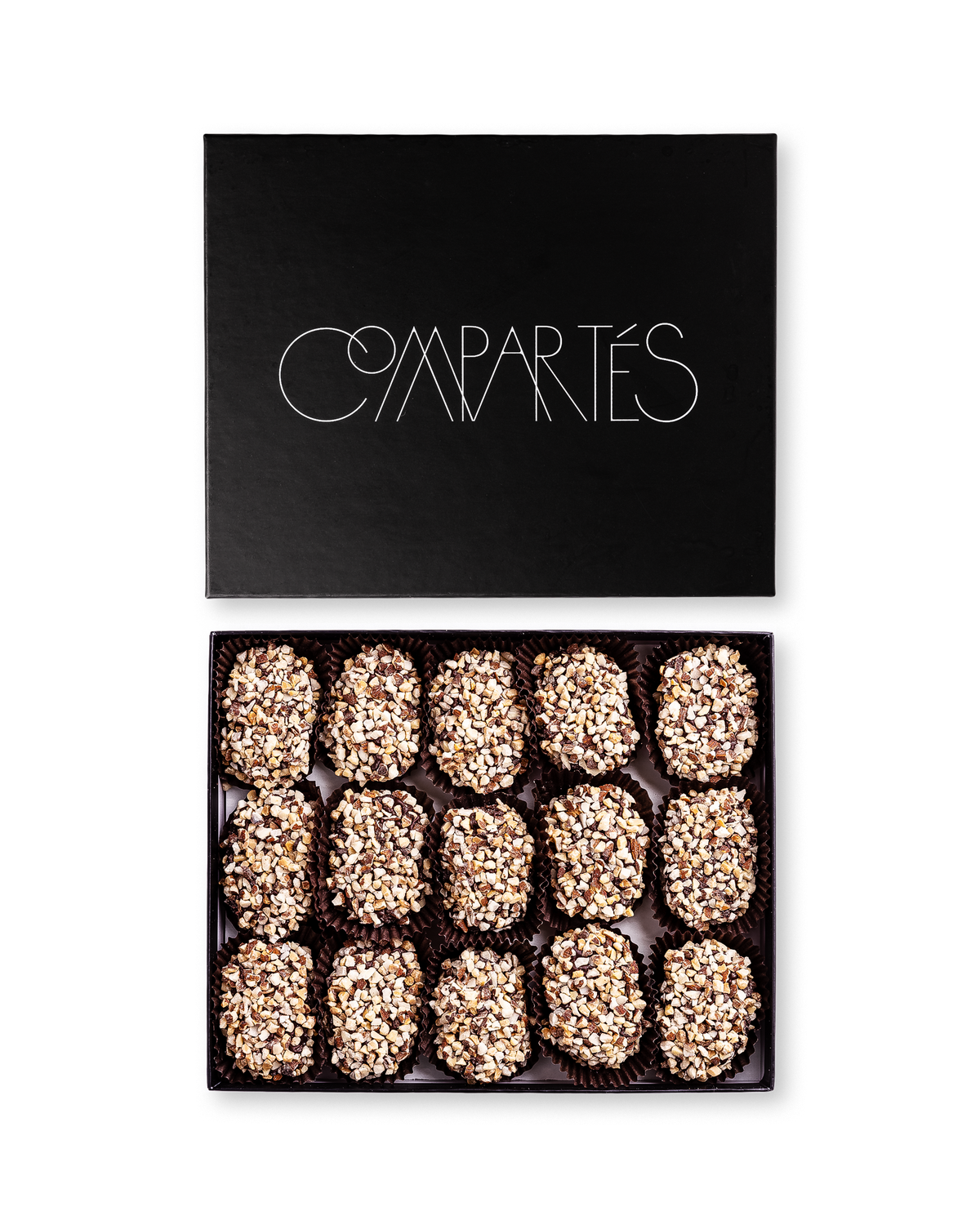 Compartes best chocolate english toffee gift box, chocolate toffee in chopped almonds, black lid
