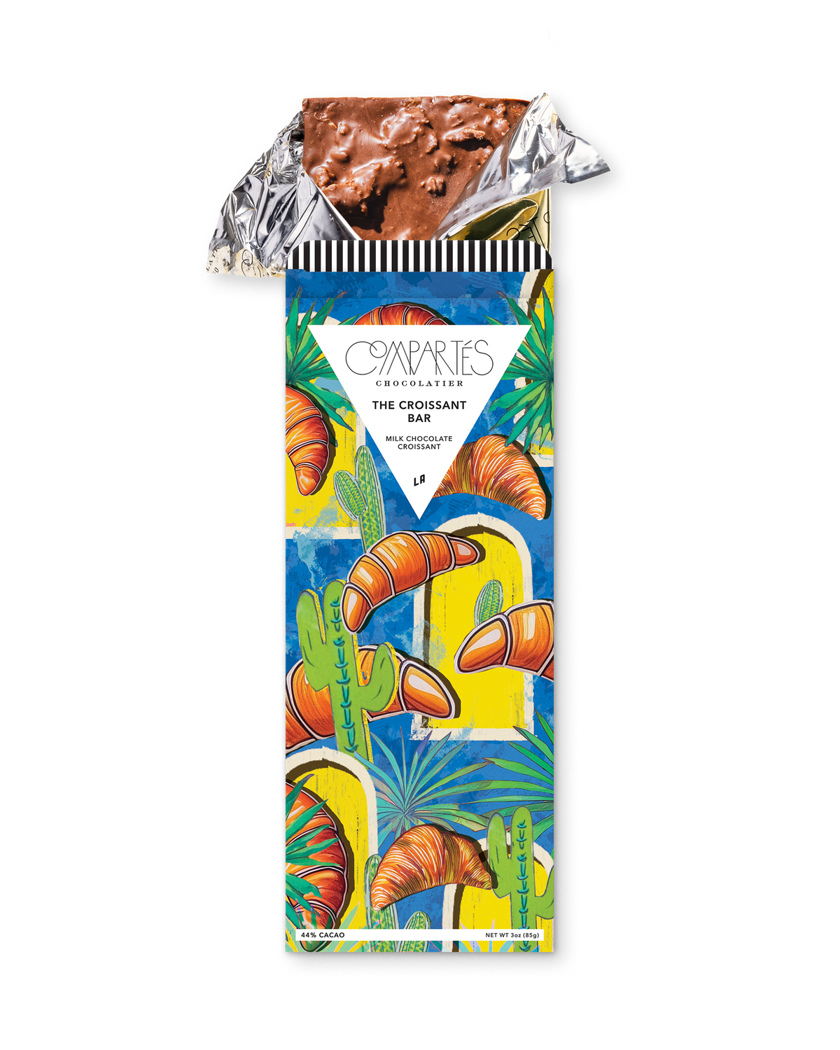 Compartes best croissant chocolate bar, milk chocolate in a blue croissant and cactus wrapper, chocolate gift