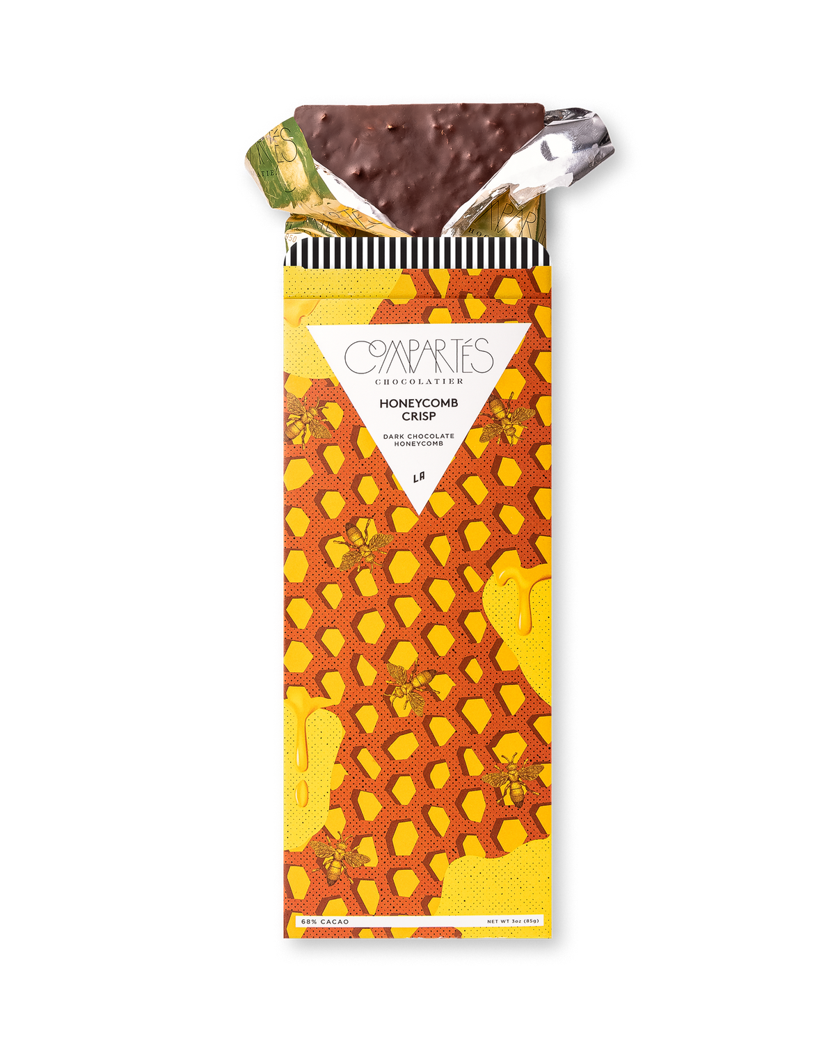 Compartes luxury honeycomb chocolate bar, dark chocolate in a yellow honeycomb and bee wrapper, chocolate gift