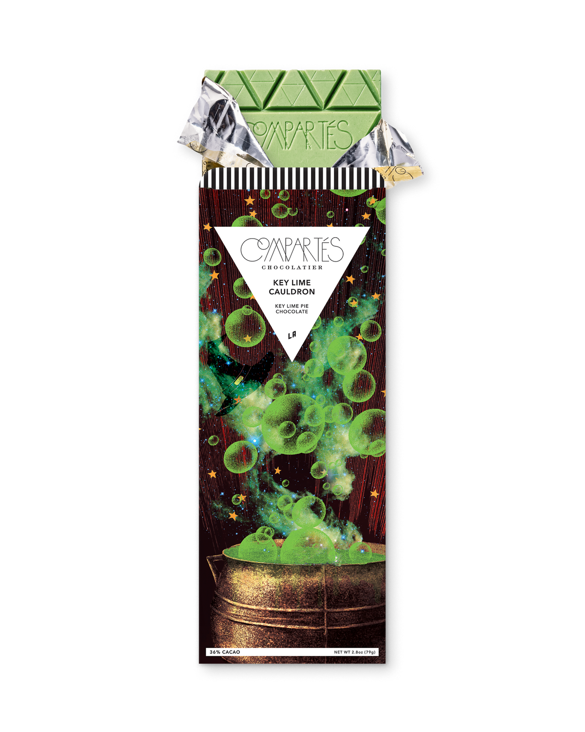Compartes key lime gourmet chocolate bar gift, green chocolate in a bubbling cauldron wrapper