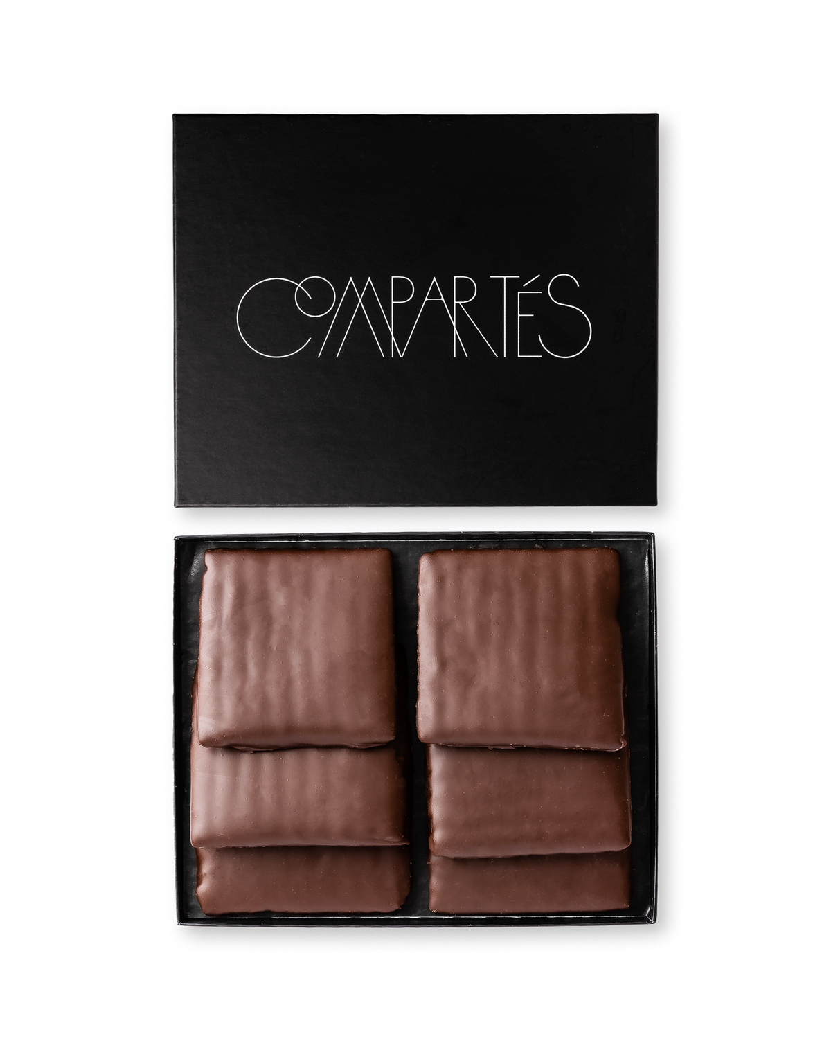 Compartes luxury chocolate covered matzo gift box, milk chocolate coated sheets in a black box