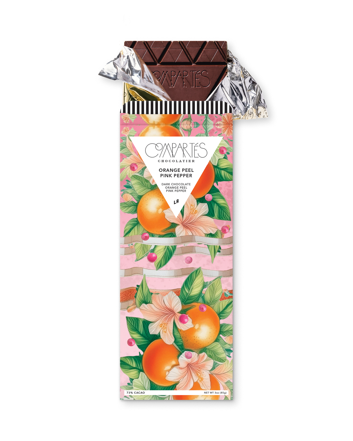 Compartes best orange peel pink pepper chocolate bar gift, Vegan dark chocolate, pink orange blossom wrapper