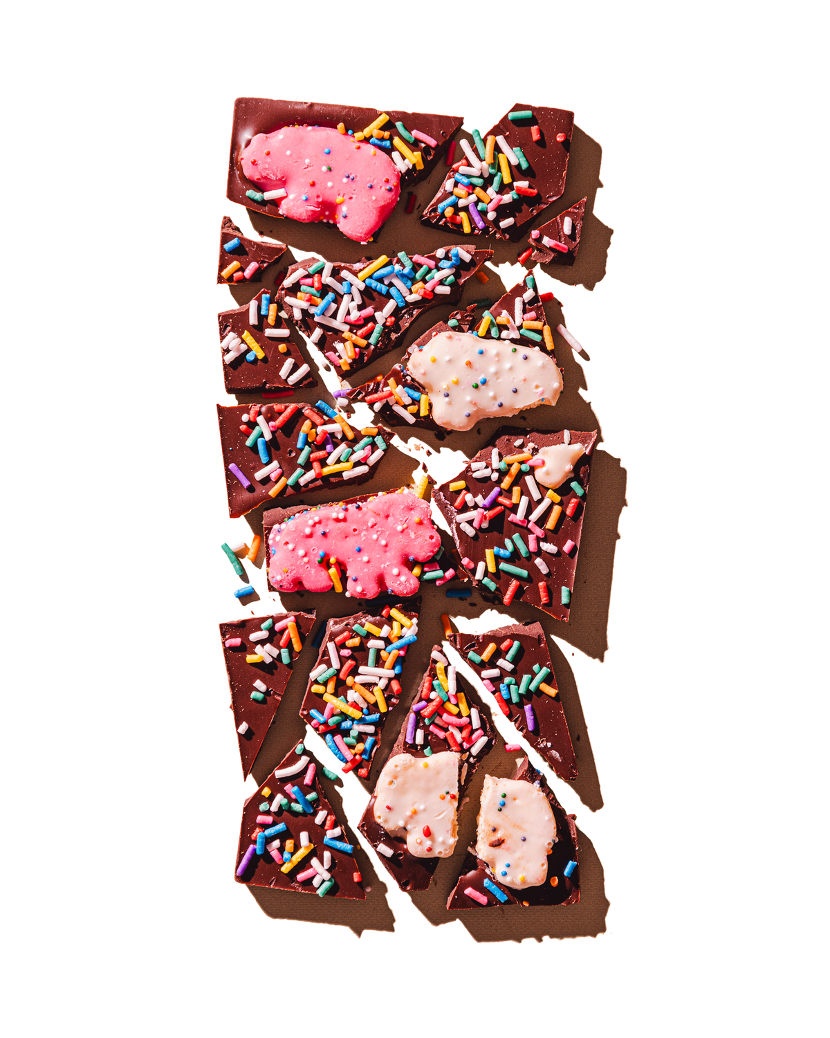 Compartes best chocolate gift, dark chocolate bar with pink frosted animal cookies and sprinkles