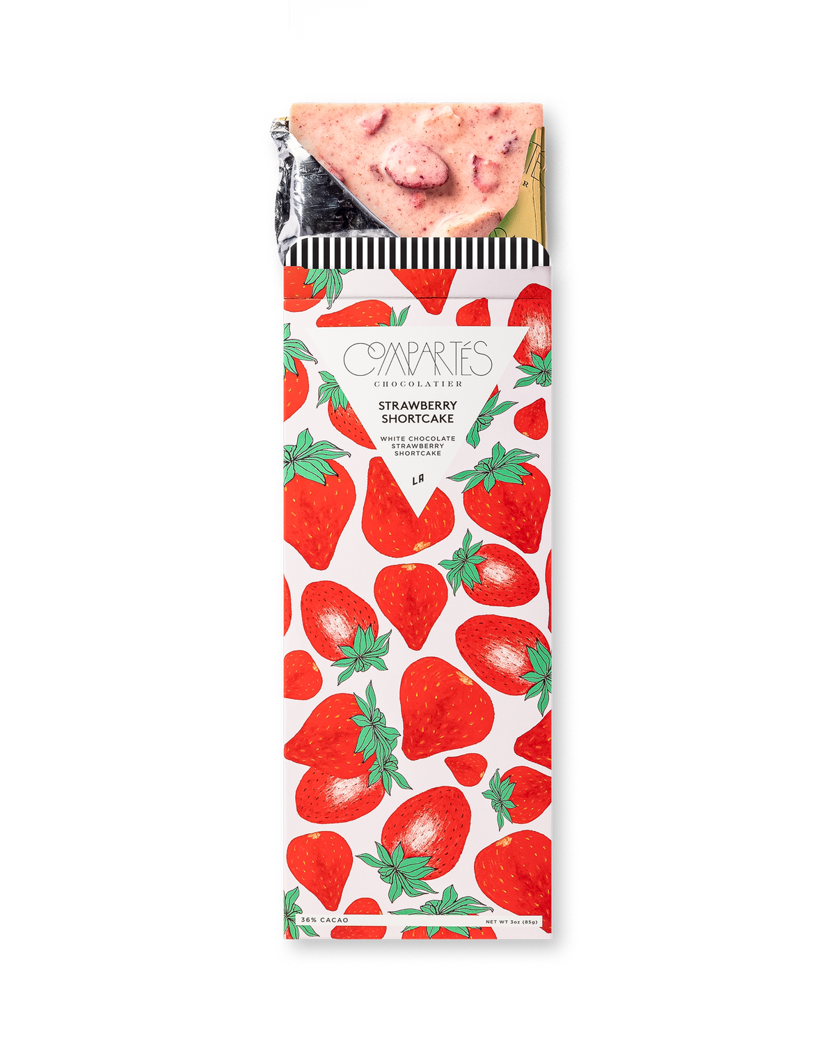 Compartes best strawberry shortcake chocolate gift bar, deep red strawberry wrapper, pink white chocolate