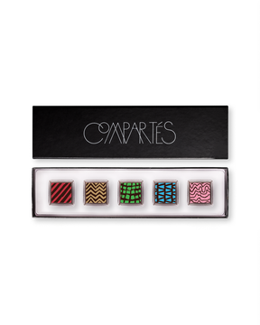 Compartes gourmet small chocolate truffles gift box, squares in rich red, green and pink patterns