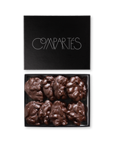 Compartes luxury almond bark chocolate gift box, dark chocolate almond clusters in a black box