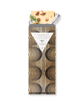 Compartes apple pie gourmet chocolate gift bar, black and gold arch wrapper, white chocolate with apple, cinnamon streusel