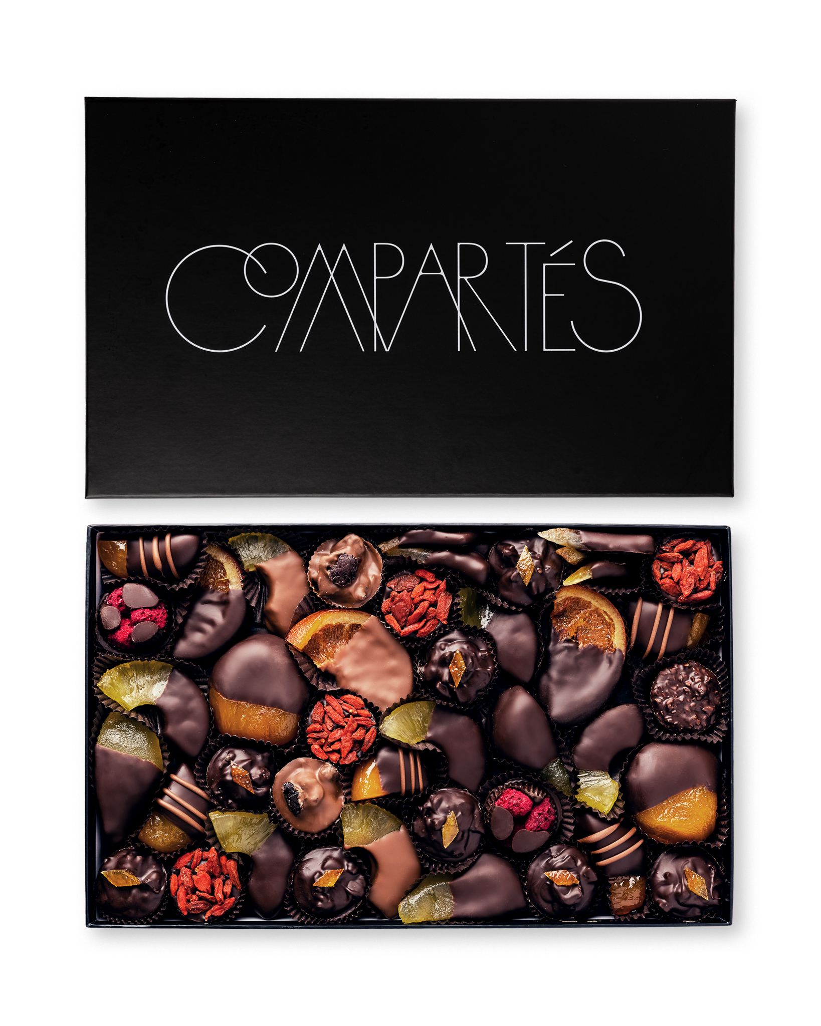 Compartes best chocolate covered fruits large gift box, dipped orange and apricot in a black box