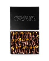 Compartes best chocolate gift box, dark chocolate dipped orange peels with candied peel in a black box