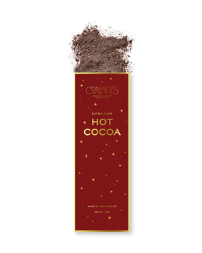 Compartes best extra dark hot cocoa mix, deep red and gold star box with cocoa powder, chocolate gift, black cocoa