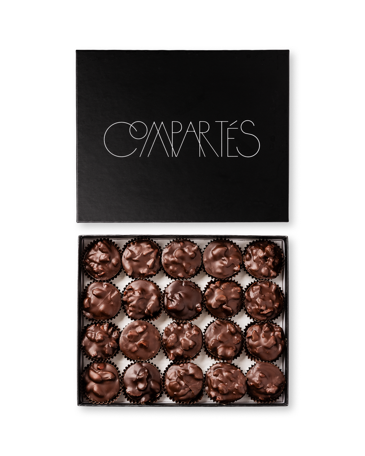 Compartes best dark chocolate covered nuts, dark chocolate nut clusters in a black gift box