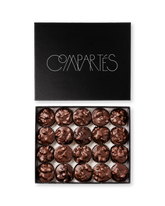 Compartes best dark chocolate covered nuts, dark chocolate nut clusters in a black gift box