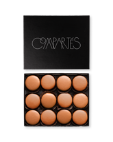 Compartes best milk chocolate dipped sandwich cookies, smooth round pieces in a black gift box
