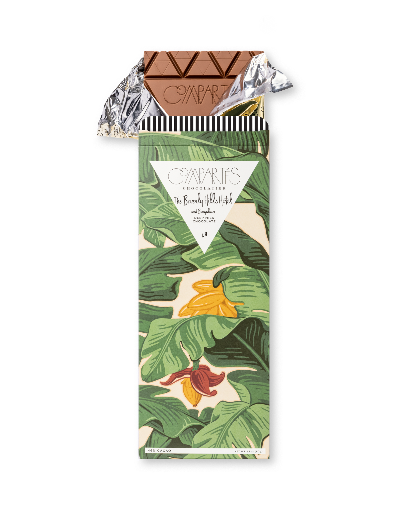 Compartes best Beverly Hills Hotel chocolate bar gift, milk chocolate in a green banana leaf wrapper