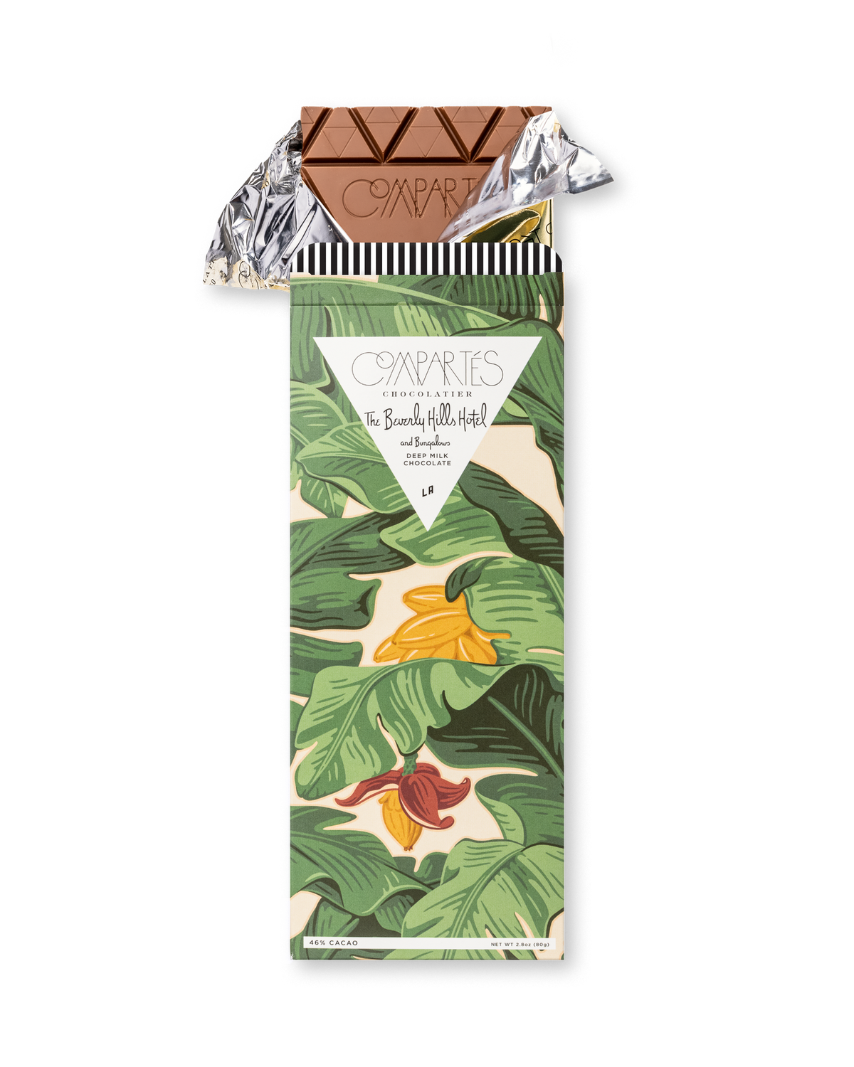 Compartes best Beverly Hills Hotel chocolate bar gift, milk chocolate in a green banana leaf wrapper