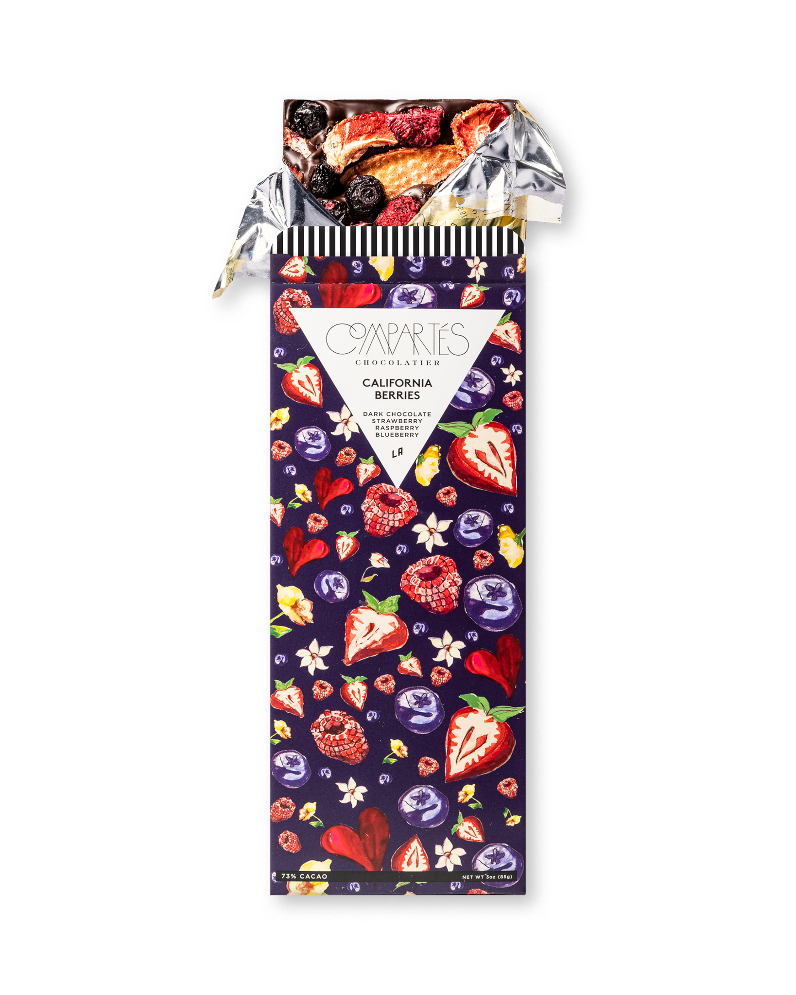 Compartes best chocolate gift bar, dark chocolate with berries in a deep purple berry wrapper