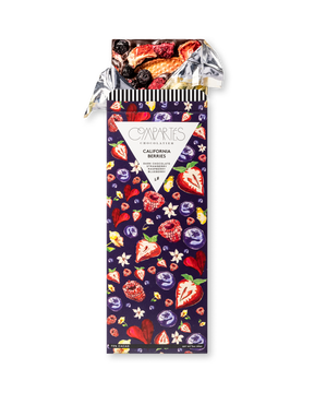 Compartes best chocolate gift bar, dark chocolate with berries in a deep purple berry wrapper