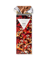 Compartes best chocolate gift bar, salted caramel crunch milk chocolate in a deep red tiger wrapper, sea salt