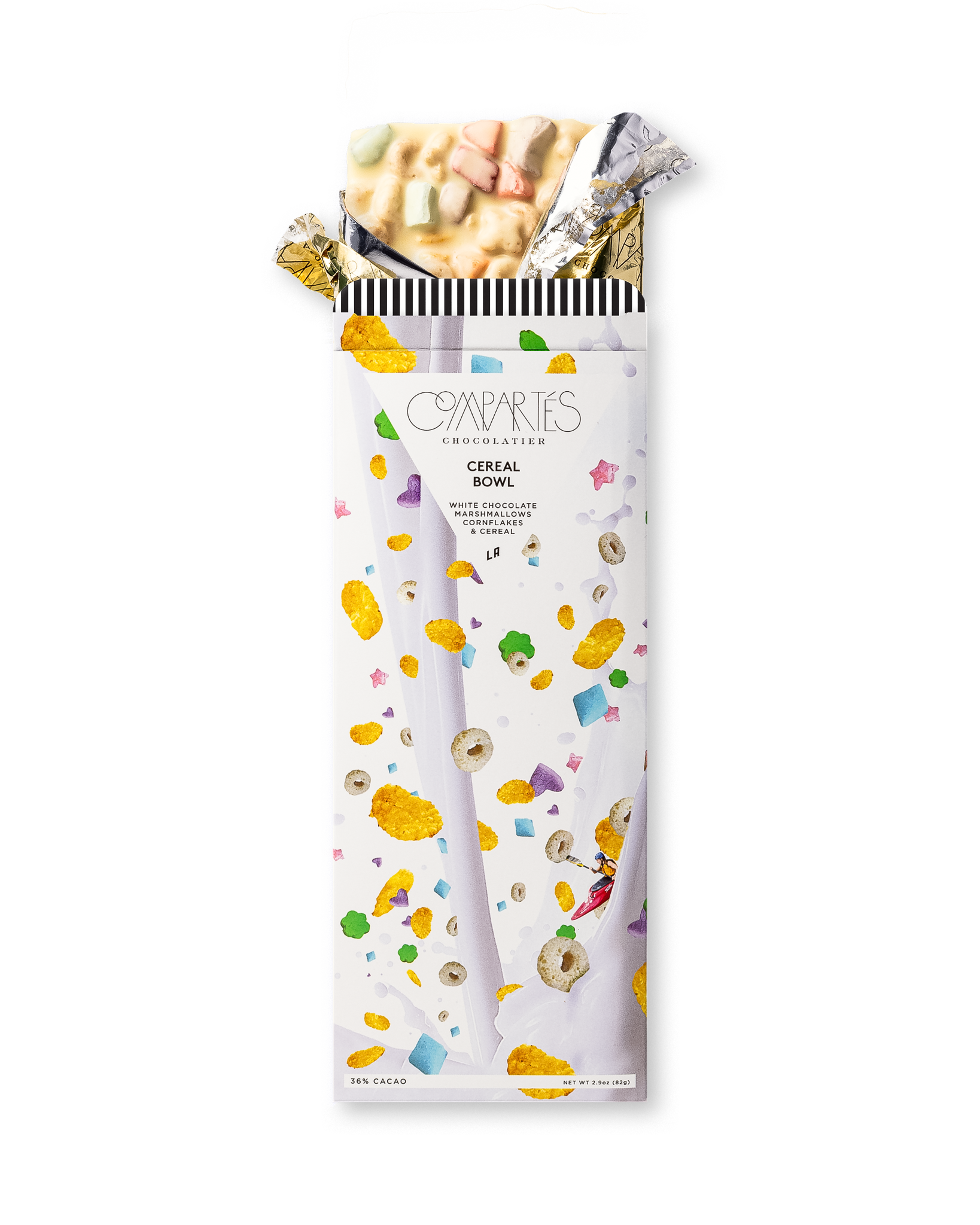 Compartes cereal bowl gourmet chocolate bar gift, white chocolate with marshmallows and cereal in milk art