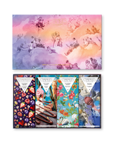 Compartes chocolate is art gourmet chocolate bars gift box, pastel cloud and cherub lid, printed bars inside