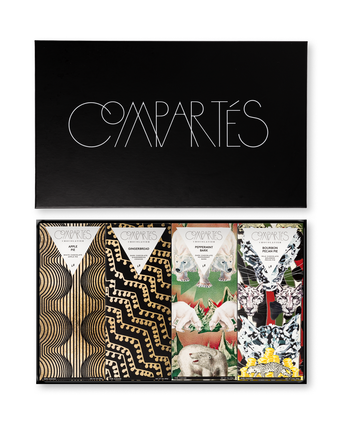 Compartes luxury Christmas chocolate bars gift set, bars with gold and polar bear wrapper art