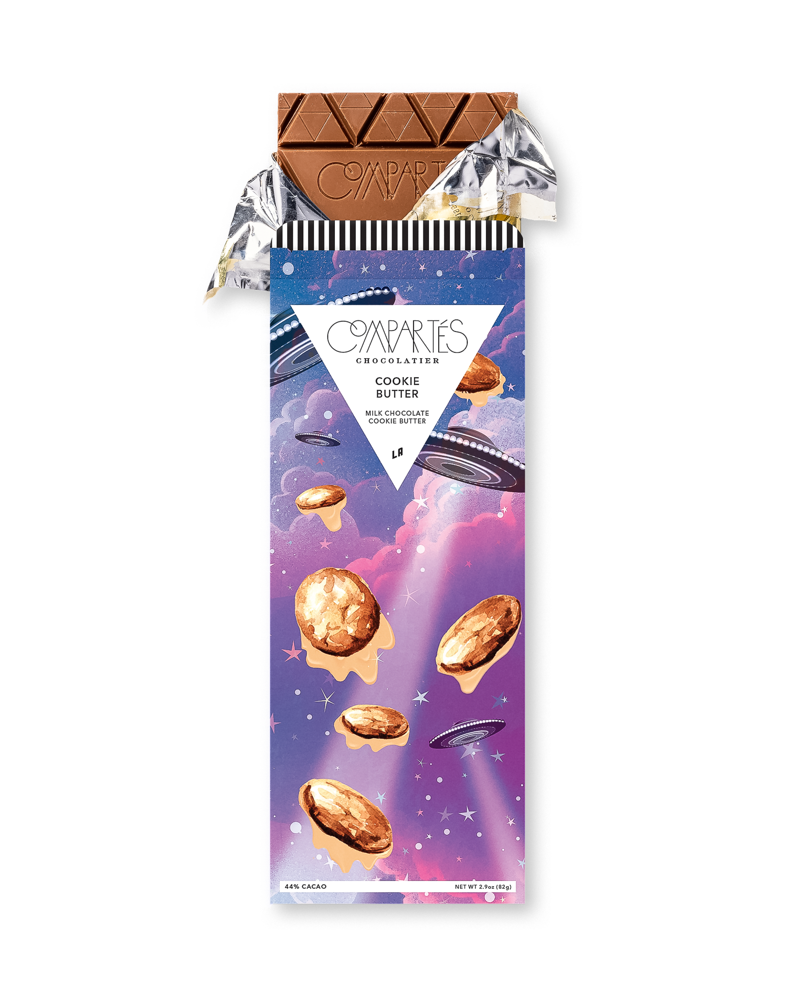 Compartes best cookie butter chocolate bar gift, milk chocolate in a purple sky and flying saucer wrapper