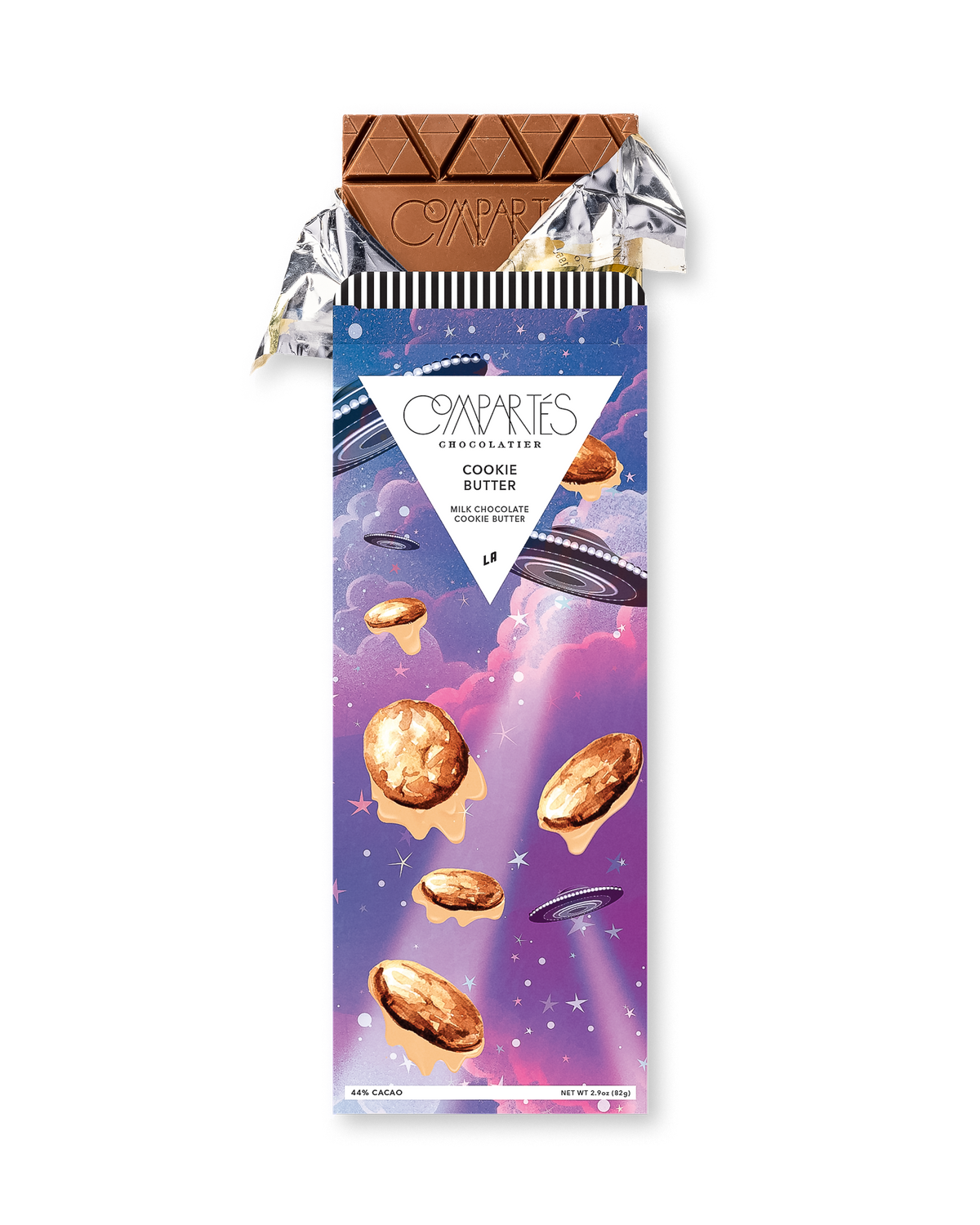 Compartes best cookie butter chocolate bar gift, milk chocolate in a purple sky and flying saucer wrapper