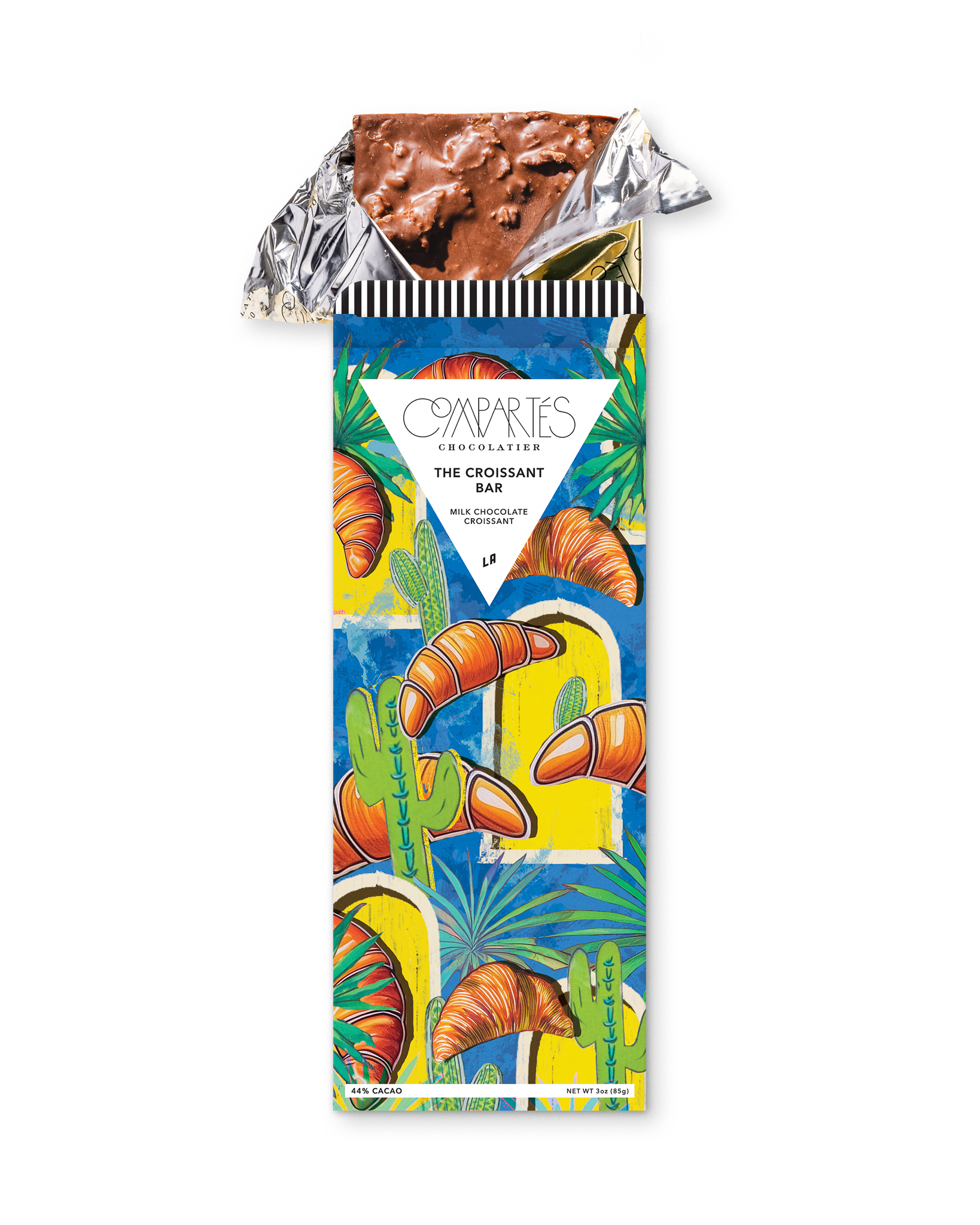 Compartes best croissant chocolate bar, milk chocolate in a blue croissant and cactus wrapper, chocolate gift