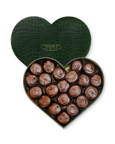 Compartes gourmet Dubai chocolate pistachio knafeh cups, deep green croc print heart gift box, chocolate gift