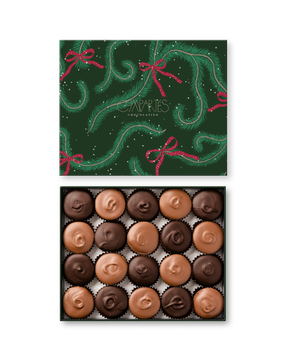 Compartes luxury Dubai chocolate pistachio knafeh cups, Christmas pine and red ribbon lid, chocolate gift