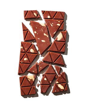 Compartes luxury chocolate gift, milk chocolate eggnog bar with a faceted triangle finish, nutmeg