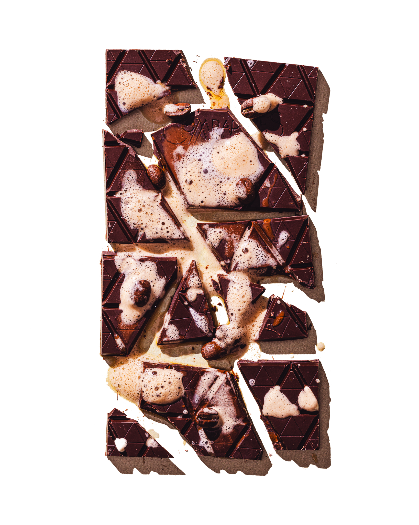 Compartes best chocolate gift, espresso martini dark chocolate bar with coffee beans and foam, vodka