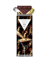Compartes best espresso martini chocolate bar gift, dark chocolate in a martini glass and gold bolt wrapper, vodka