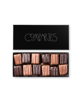Compartes gourmet chocolate s'mores gift box, marshmallow squares in dark and milk chocolate, graham cracker