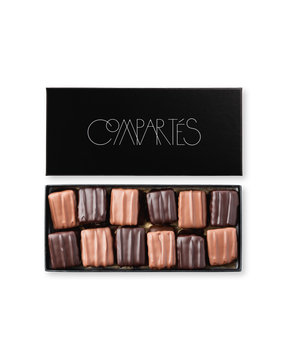 Compartes gourmet chocolate s'mores gift box, marshmallow squares in dark and milk chocolate, graham cracker