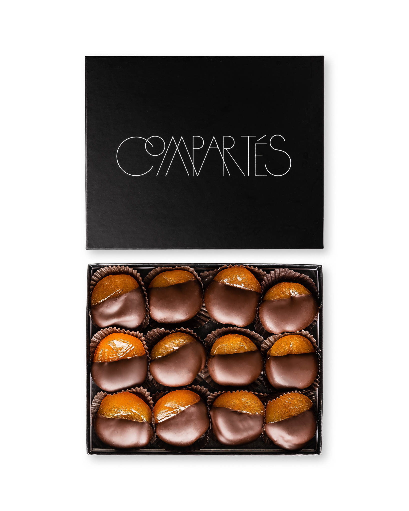 Compartes gourmet dark chocolate covered apricots gift box, apricot halves dipped in dark chocolate