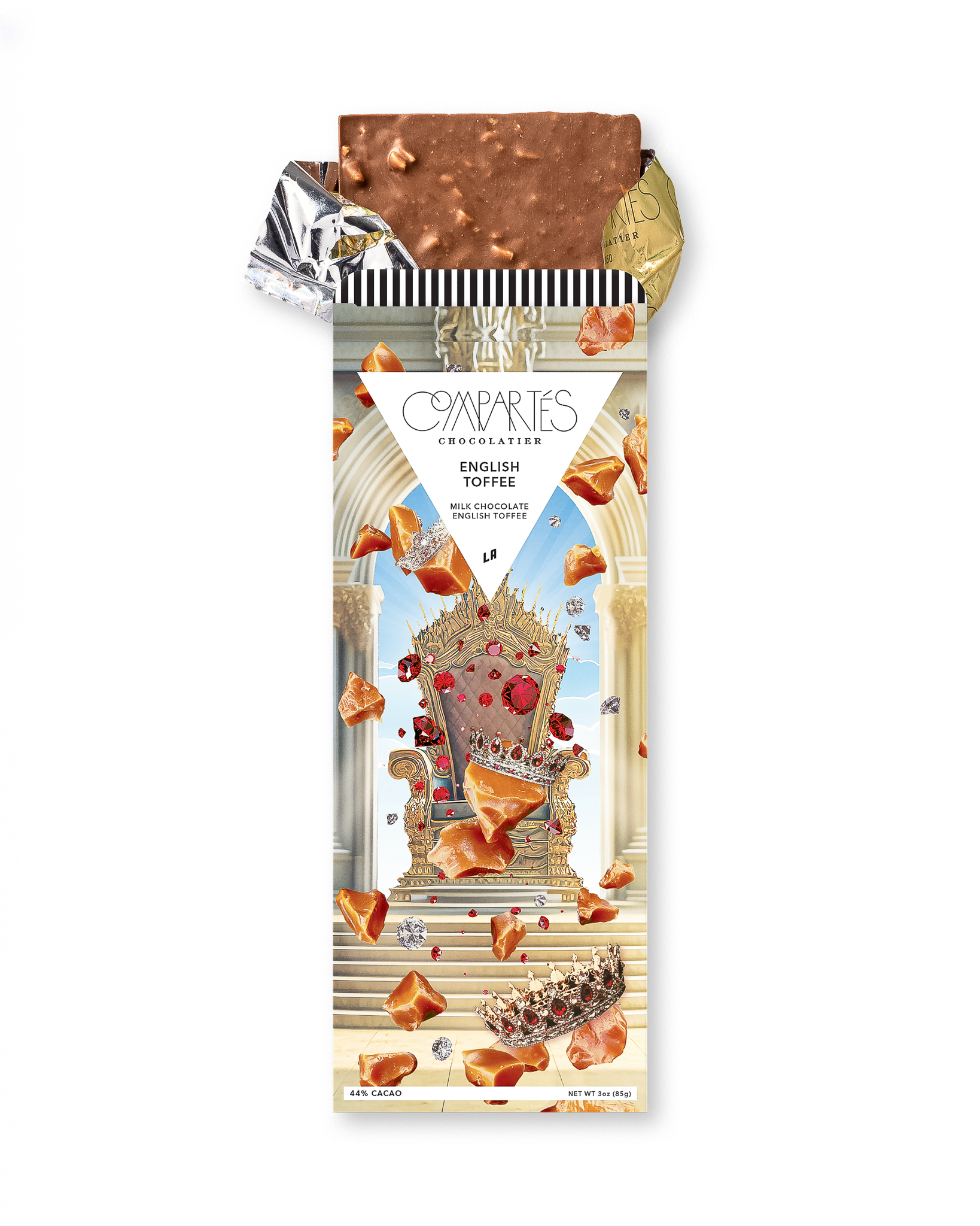 Compartes gourmet english toffee chocolate bar, milk chocolate in a golden throne wrapper, chocolate gift