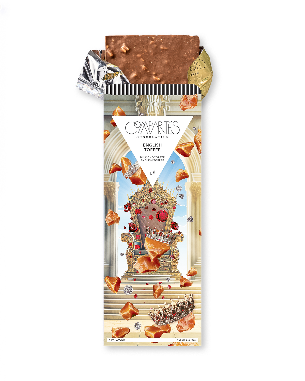 Compartes gourmet english toffee chocolate bar, milk chocolate in a golden throne wrapper, chocolate gift