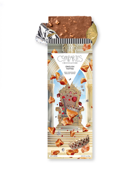 Compartes gourmet english toffee chocolate bar, milk chocolate in a golden throne wrapper, chocolate gift
