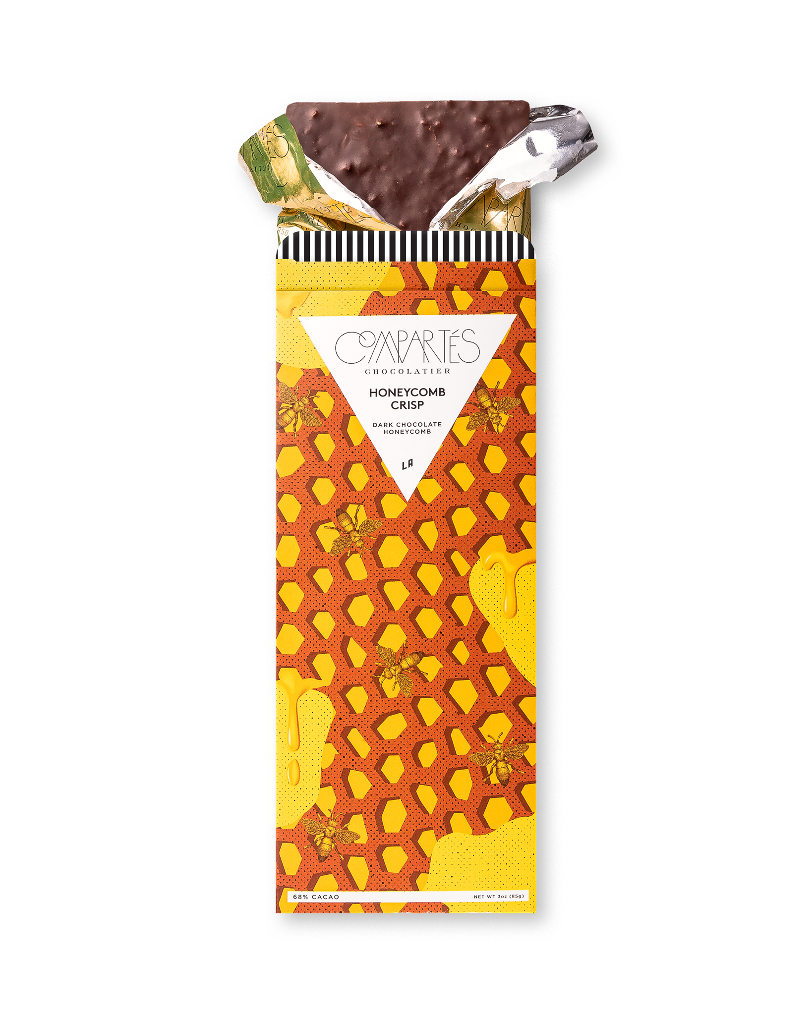 Compartes luxury honeycomb chocolate bar, dark chocolate in a yellow honeycomb and bee wrapper, chocolate gift