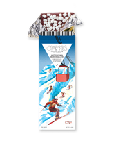 Compartes best chocolate gift bar, dark chocolate topped with marshmallows in a blue ski slope wrapper