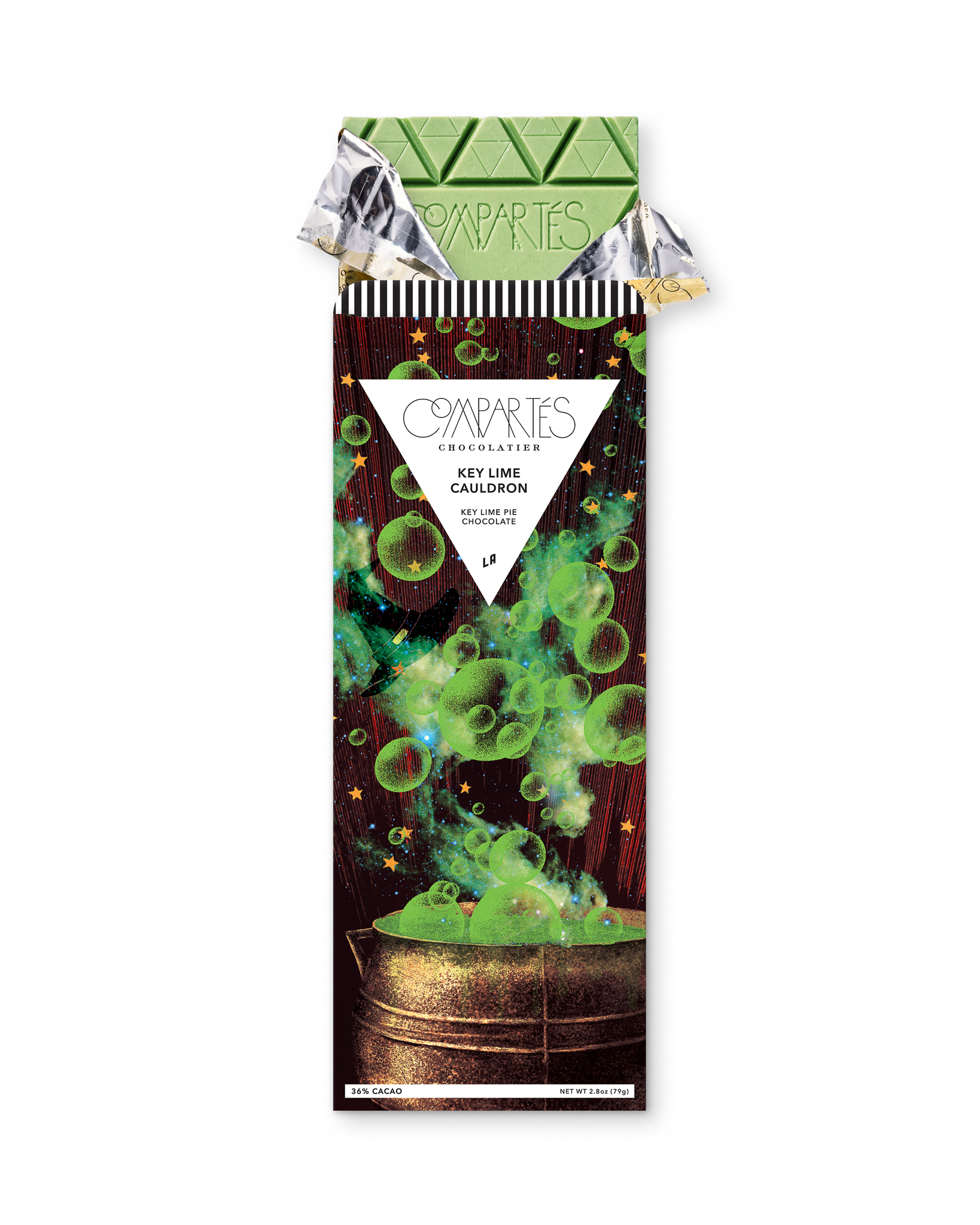 Compartes key lime gourmet chocolate bar gift, green chocolate in a bubbling cauldron wrapper