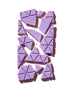 Compartes gourmet chocolate gift, purple lavender white chocolate bar with a faceted finish