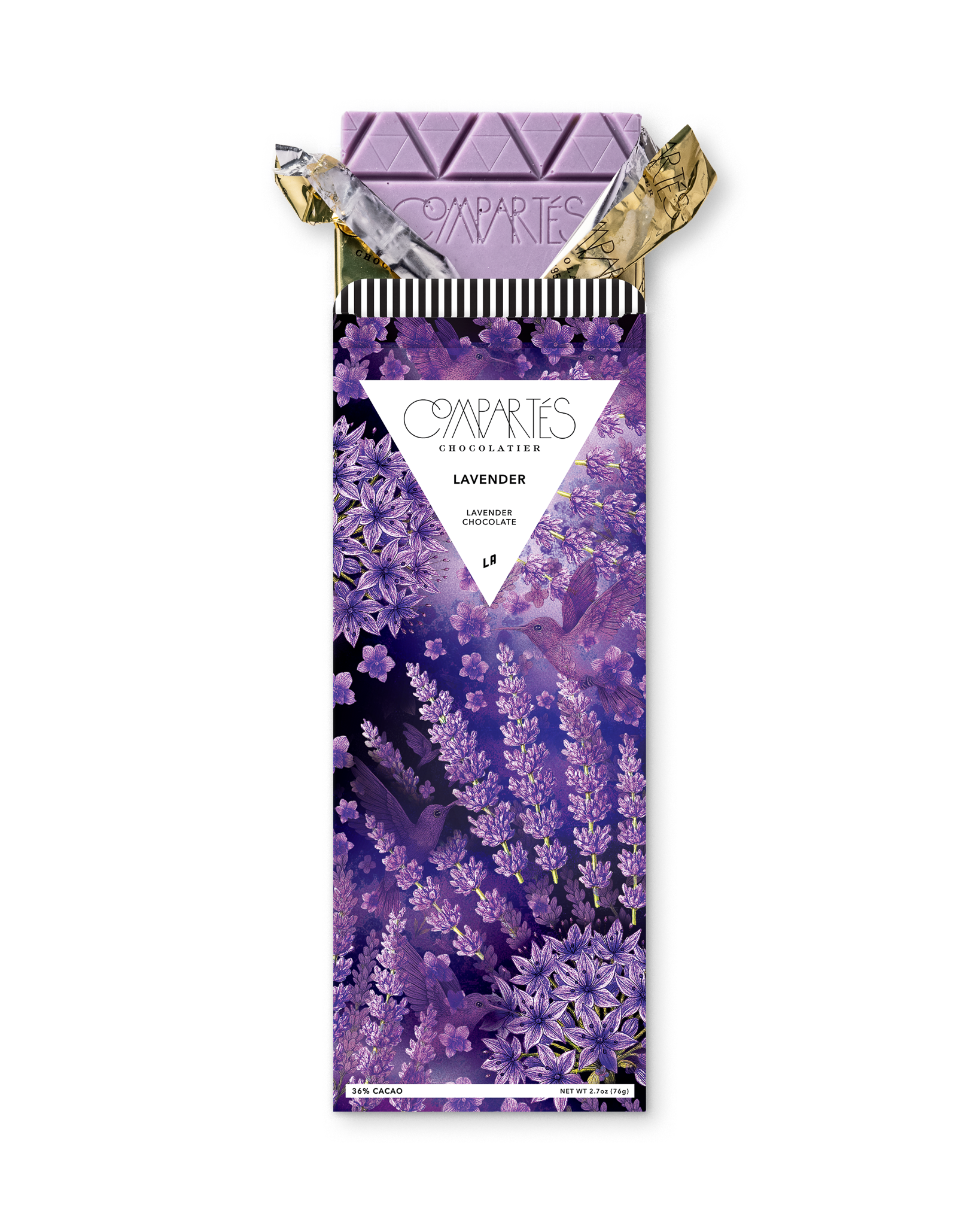 Compartes gourmet lavender chocolate bar gift, purple chocolate in a lavender field wrapper