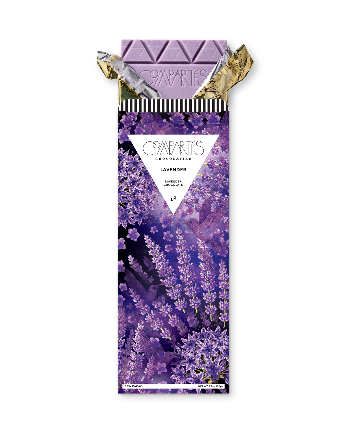 Compartes gourmet lavender chocolate bar gift, purple chocolate in a lavender field wrapper