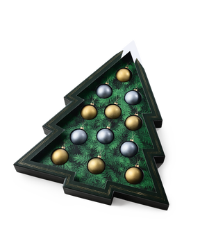 Compartes luxury chocolate Christmas gift box shaped as a tree, gold and silver chocolate ornaments