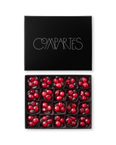 Compartes luxury chocolate covered cherries gift box, deep red cherries in dark chocolate