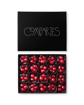 Compartes luxury chocolate covered cherries gift box, deep red cherries in dark chocolate
