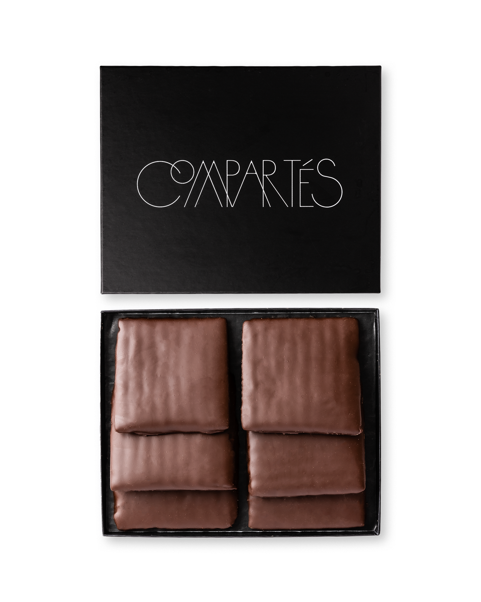 Compartes luxury chocolate covered matzo gift box, milk chocolate coated sheets in a black box