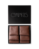 Compartes luxury chocolate covered matzo gift box, milk chocolate coated sheets in a black box